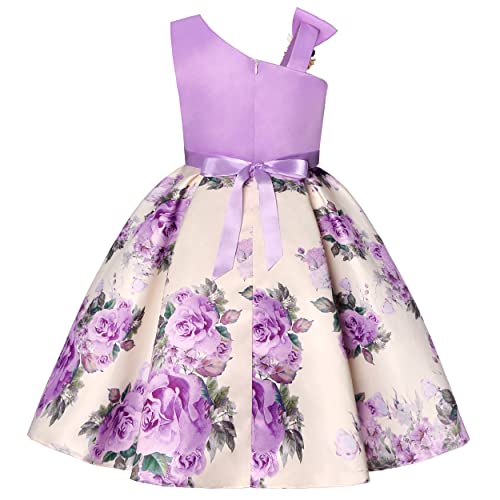 Bunny Lulu Knee-Length Girls Dress Sloping Shoulder Bridesmaid Wedding Princess Children's Bow Birthday Ball Party Show Evening Lavender (9-10Years, Lavender) #TOP1