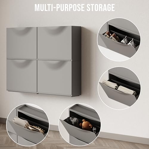 Image of Amazon Basics Stackable Wall Mount Storage Organizer - 2 Tier, Polypropylene Storage for Shoes, Toys, Books, Closet & Entryway, Multi-Purpose (51L x 15.5W x 77H cm), Grey