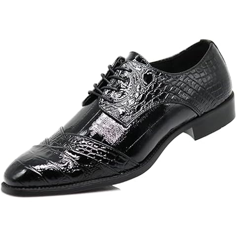 STW Men's Alligator Crocodile Print Oxfords Fashion Lace Up Dress Shoes (12 D(M) US, Black) Cover