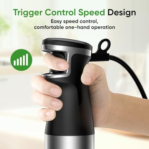 Immersion Blender Handheld 1100W 3 in 1 Corded Stick Hand Blenders for Kitchen with Trigger Speed Control, with Whisk, Milk Frother Attachemnts, Perfect Emulsifier for Soup, Smoothie, Puree image 4