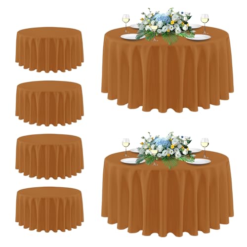 Image of sancua Thanksgiving Round Tablecloth 108 Inch Diameter, 6 Pack Bronze, Circle Polyester Fabric Light Brown Fall Table Cloth Cover for Harvest Wedding Party Reception Banquet (Fit 42-96 Inch Tables)