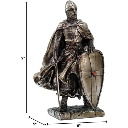 Estatua Caballero Cruzado Acabado Plateado Resina 7" miniatura 2