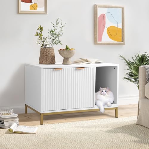 QuicMiou Caixa de areia para gatos, móveis de caixa de areia oculta com pernas de metal, mesa latera