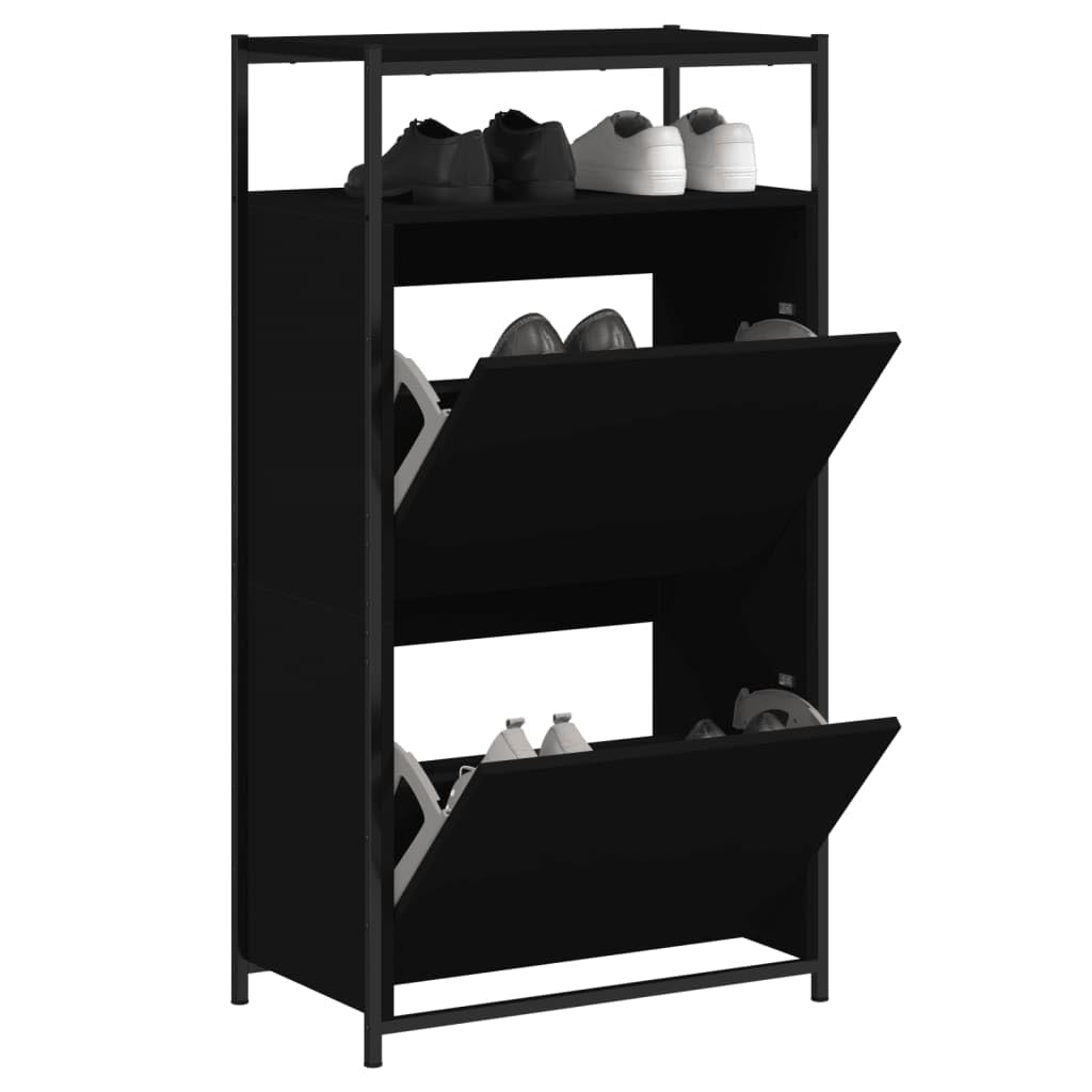 Homgoday Scarpiera Nera 60x34x112 cm in Legno Multistrato, Arredo Scaffale Portascarpe Organizzatore per Scarpe Stoccaggio Salva Spazio per Corridoio