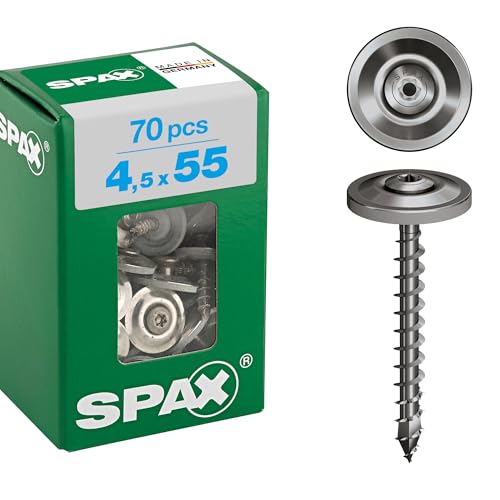 SPAX Spenglerschraube 4 5 x 55 mm 70 Stück Vollgewinde Linsensenkkopf T-STAR plus T20 4CUT Edelstahl rostfrei A2 Dichtscheibe 15mm - 4587000450556