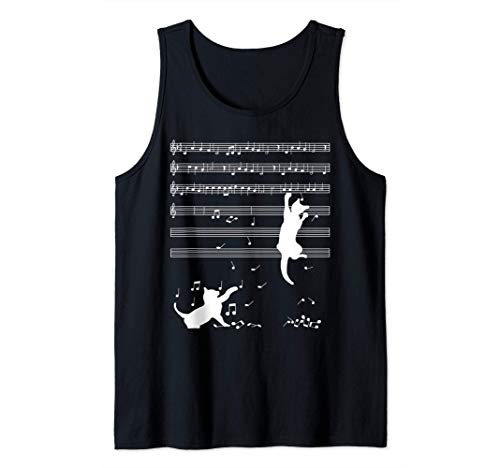 Cats Playing Musical Notes Tshirt Camiseta sin Mangas