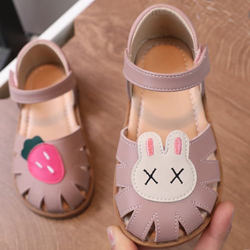 Image of WUIWUIYU Toddlers Little Girls T-Strap Hook&Loop Dress Strawberry Summer Shoes Closed Toe Carrot Sandals