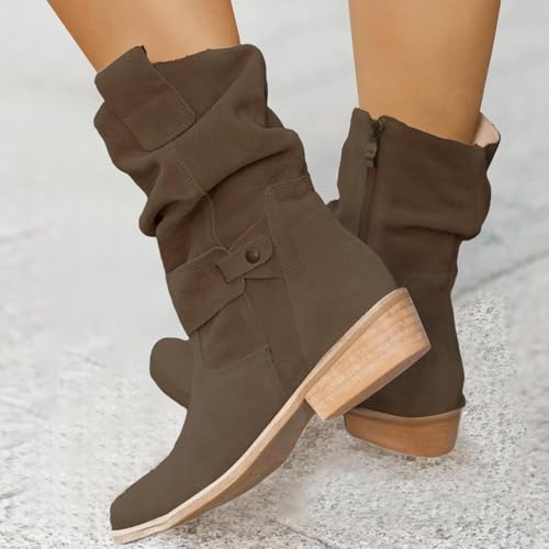 Bottines larges en daim femme à petit talon et bout pointu - 2
