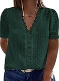 Happy Sailed Womens Plus Size Lace Crochet V Neck Short Sleeve Casual Summer Chiffon Blouses Tops,4X Green