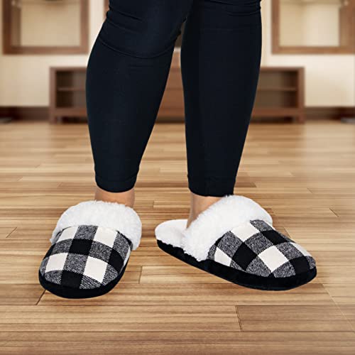 Fuzzy Buffalo Plaid Slippers for Women & Men, Sherpa House Shoes for Indoor & Outdoor, Fluffy Slides, Slide On Cute Novelty2