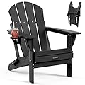 MUCHENGHY Folding Adirondack Chairs Patio Chairs Outdoor Adirondack Chair Weather Resistant Chair for Patio, Outside, Deck, Backyard, Fire Pit Chair, Campfire Chairs (Black)