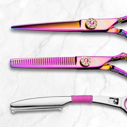 Saki Shears Kohana Pink Set of Professional Hair Shears - Includes Cutting and Thinning Shears - 440C Japanese Steel - Image 3