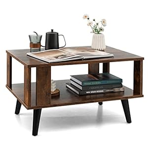 Couchtisch 2 Ebene, Vintager Beistelltisch Kaffeetisch mit offenem Regal, Wohnzimmertsich Coffee Table industriell, Sofatisch für Wohnzimmer & Büro, Retro
