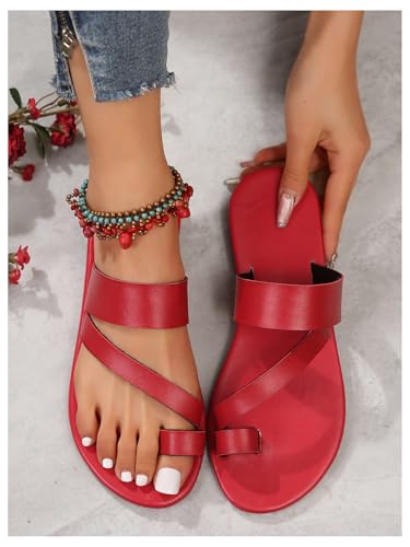 GORGLITTER Women's Strappy Open Toe Flat Sandals Dressy Criss Cross Slip On Slide Shoes2