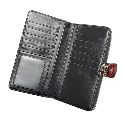 Image of COEQINE Ladies Wallets Pink Leopard Heart Black Printed Leather Phone Long Clutch Purses Check Coin Change Holder