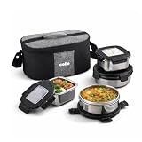 CELLO Duet Set of 4 Pcs Stainless Steel Lunch Box with Bag for Office Use, Black