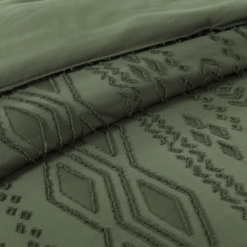 Image of WRENSONGE King Size Comforter Set with Sheets - 7 Pieces Olive Green Tufted Bed in a Bag King Shabby Chic Bedding Sets with 1 Comforter, 2 Sheets, 2 Pillowcases & 2 Shams