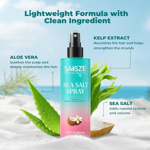 SAISZE Sea Salt Spray for Women and Men, Travel Essentials, Beach Vacation Essentials, Coconut Volumizing Salt Water Spray, Effortlessly Achieve Beach, Wavy and Curly Hair, 8.8 oz - Thumbnail 3