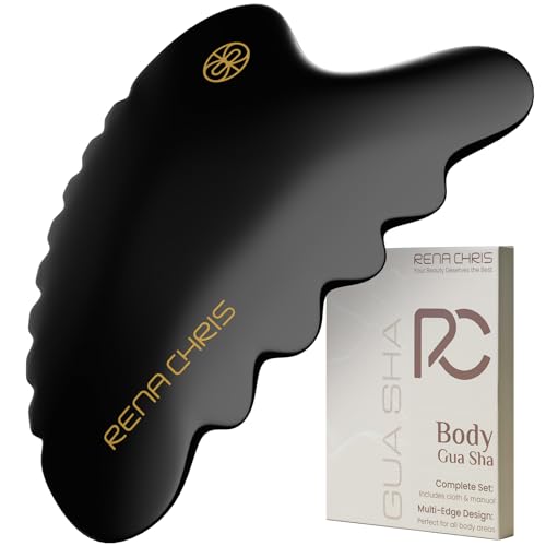 Rena Chris Gua Sha Facial Masajeador, Piedra GuaSha Facial de 100% Bian Jade Natural para Esculpir la Línea de la Mandíbula, Eliminar las Bolsas de los Ojos, Regalos para el Cuidado de la Piel (Negro)