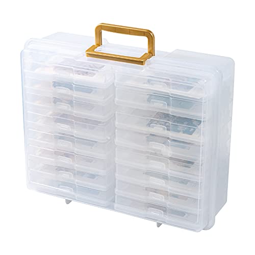 novelinks Photo Case 4" x 6" Photo Box Storage - 16 Inner Photo Keeper Photo Organizer Cases Photos Storage Containers Box for Photos (Clear-Gold Handle)