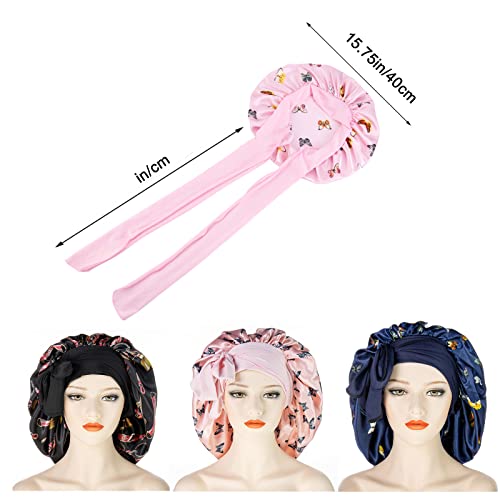MUFEKUM Satin Bonnet with Stretchy Tie Band Edge Wrap, Wide Band Silk Night Sleep Cap for Women Girls Hair Care and Sleep (Navy) - Image 3