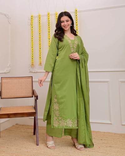 Image of Klosia Women Solid Embroidery Kurta and pant set With Dupatta