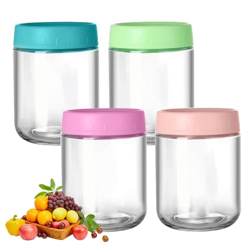 DYUEE 4-Pack Overnight Oats Containers with Lids - 16 oz Glass Jars in 4 Vibrant Colours for Food Storage, Ideal for Oats, Cereals, Sauces and Snacks