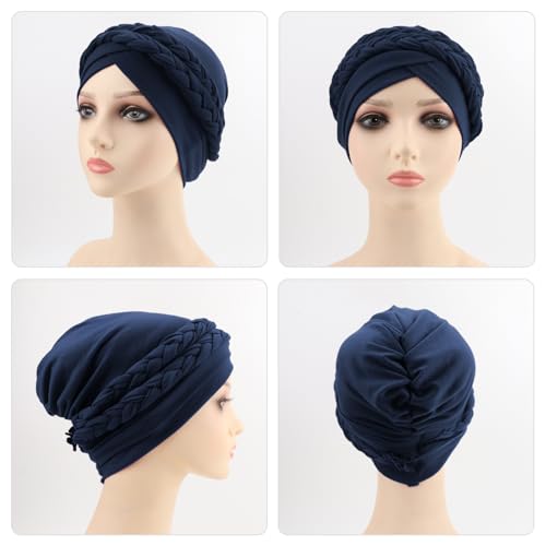 Image of DRESHOW African Women Turban Caps Beanie Twist Headscarf Pre-Tied Double Twisted Braids Headwraps for Women Chemo Cancer Cap