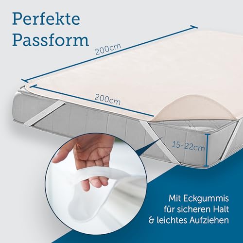 SETEX Molton Matratzenschutz, 200 x 200 cm, Eckgummis, 100% Baumwolle, Basic, Naturfarben 1607200200001001 – Ansicht 5