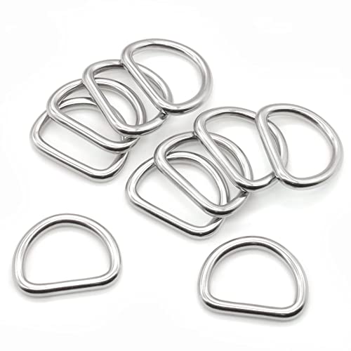 10 Pcs 304 Stainless Steel Heavy Duty Welded D Ring Solid Metal D Rings for Camping Belt, Dog Leashes, Ratchet Tie Down Straps Hardware (5mm×31mm×23mm)