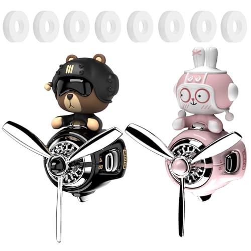 Image of 2Pcs Car Air Fresheners, Cute Bear Pilot Automotive Air Outlet Creative Car Perfume Diffuser, Automotive Accessories Air Vent Decoration with 8 Fragrant Tablets (Black 1+Pink 1)