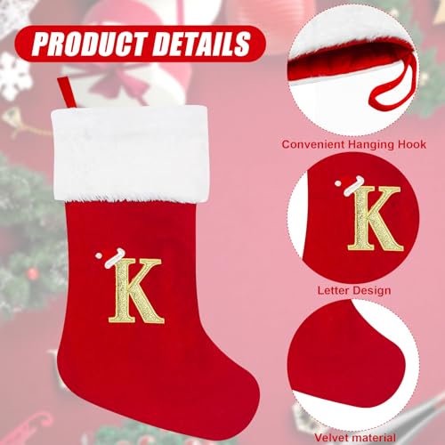 Kerstkousen, 50 cm, gepersonaliseerde kerstkous met brief, groot monogram, rode kerstkousen met naamplaatje, pluche hangende kousen, geschenken, sok voor kerstdecoratie, boomvakantie-ornament (K) - Afbeelding 5