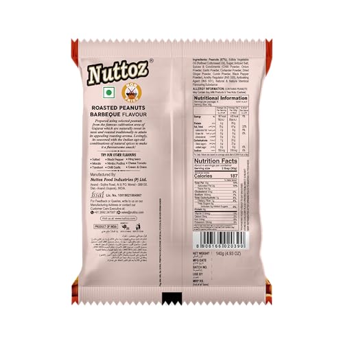 Image of Nuttoz Roasted Peanut Barbeque - Pack of 2 (140gm each) | Jumbo Roasted Moongfali | Non Fried Ready to Eat Healthy Snack | Crunchy Snack and Namkeen