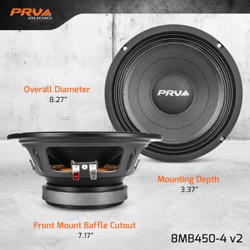 Image of PRV AUDIO 8MB450-4 v2 8 inch Mid Bass Speaker 4 Ohm Pro Audio Speaker 93.5dB 450 Watts 2 inch Voice Coil (Single)