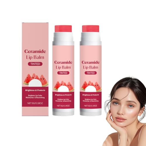 Bálsamo labial teñido de sandía en barra con Aroma de sandía dulce y humectante labial para el cuidado diario | El diseño 2 en 1 incluye exfoliante exfoliante y mascarilla nocturna (2 piezas)