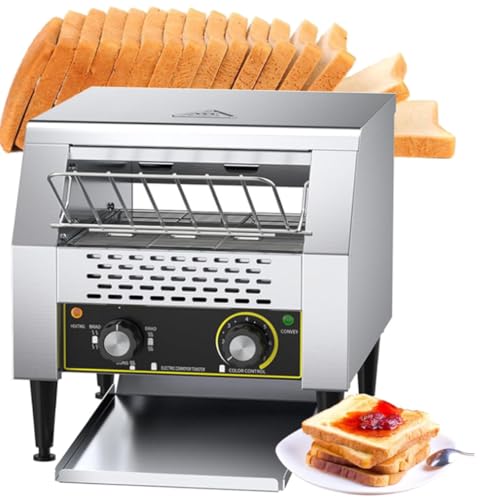 Tostadora comercial de 600 rebanadas/hora con cinta transportadora. Tostadora de restaurante de mostrador. Tostadora industrial de acero inoxidable resistente para hacer muffins, tostadas, pasteles