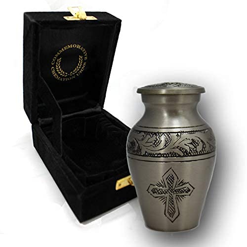 Image of Silver Cross Cremation Urn for Ashes Adult Male - Personalized Urn for Ashes for Women Decorative Urns - Beautifully Handcrafted Cross Urn