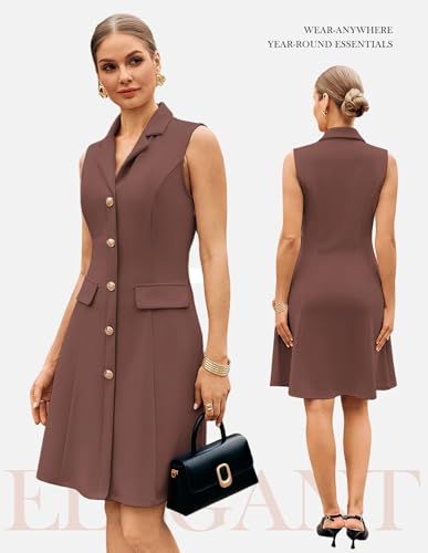 Image of GRACE KARIN Work Dresses for Women 2026 Sleeveless Button Business Midi Dress Notch Lapel V Neck Formal Office A Line Dresses