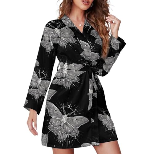 Luna Moth Fashion Robes for Women Knee Length Long Sleeved Nightgown Spa Bathrobe Soft Bath Robe M