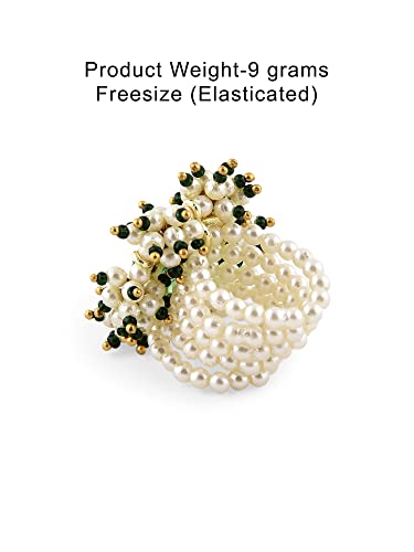 Women's Flower Stone Cluster Beads Ethnic Elasticated Ring