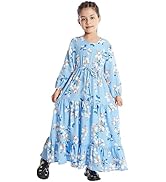 ODIZLI Abaya Dress for Kids Girls Long Sleeve Ruffle Hemline Floral Print Bohemian Casual Modest ...
