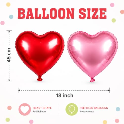 Image of Wanna Party Pack of 10 Red & Pink Heart Shaped Foil Balloons, 18 Inch Helium Quality Balloons for Anniversary, Birthday, Wedding, Valentine's Day & Romantic Party Decoration
