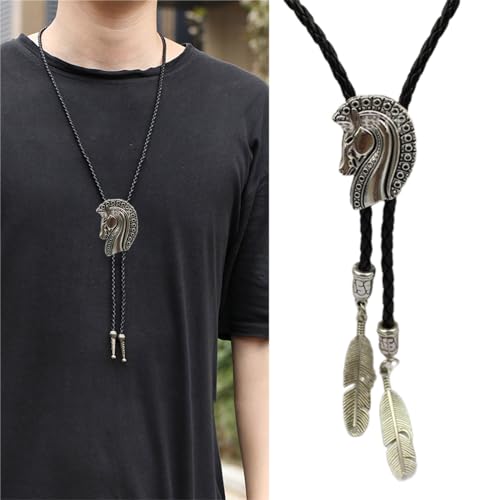 Corbata vaquera bolo tie ajustable con cordon negro trenzado y colgante retro 3
