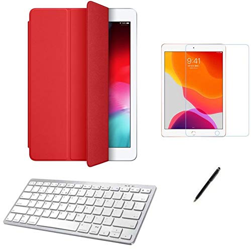 Kit Capa Smart Case iPad 8a Geração 10.2 /Can/Pel e Teclado Branco - Vermelho