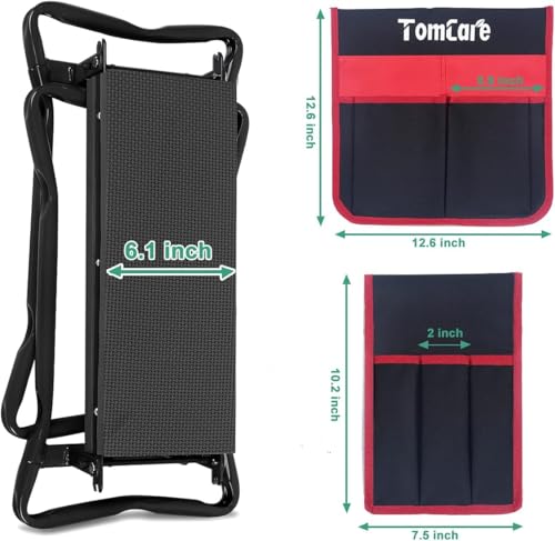 Image of TomCare Garden Kneeler Seat Garden Bench Garden Stools Foldable Stool with Tool Bag Pouch EVA Foam Pad Outdoor Portable Kneeler Christmas Gardening Gifts for Women Men,Large 21.65 inchx10.62 inchx18.89 inch,Black