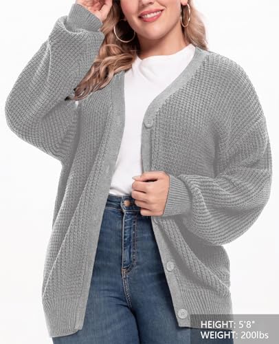 Image of QUALFORT Women's Oversized 100% Cotton Cardigan Sweater | Long Sleeve V Neck Button Down Open Front Knit Outerwear