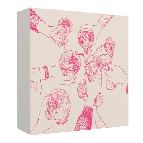 Bar Wooden Box Signs, Bar Signs for Home Bar Decor, Bar Cart Decor, Trendy Pink Cocktail Bar Wooden Signs for Home Bar Desk Shelf Table Decor, 5x5 Inch