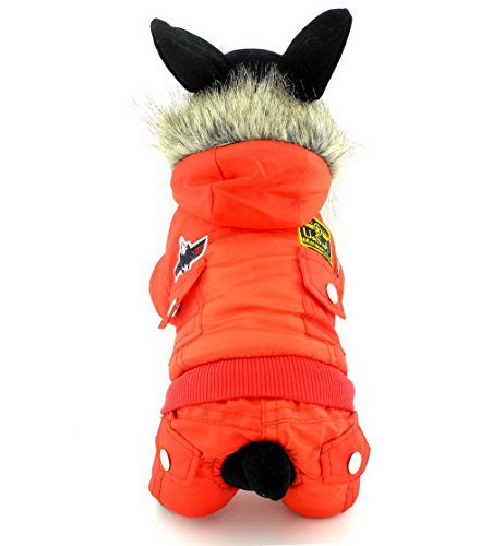 Ranphy Waterproof Dog Snowsuit Jumpsuit Hoodie Winter Coat Pet Fleece Lined Clothes Puppy Cotton Padded Outfit Cold Weather Hooded Airman Jacket Warm Cat Clothes Chihuahua Parka Girls Boys Red S