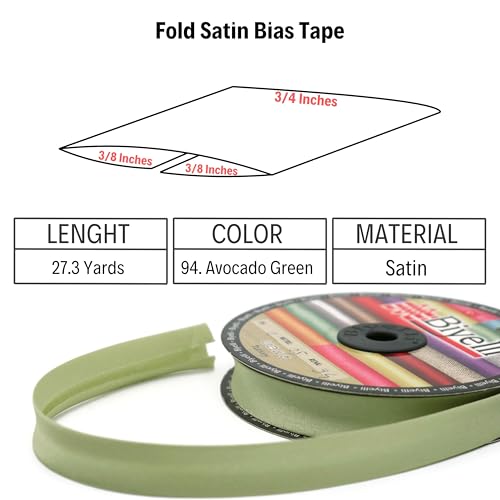 Image of Fold Satin Bias Tape - 99+ Colors - 3 /4 Inches Wide - 27 Yards - Fold Satin Binding Bias Ribbon Fabric Piping Bias Binding Tape for Sewing Clothing DIY BYS94
