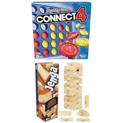 Hasbro Gaming Connect 4 Clásico, Juego de Mesa, Tablero, Rejilla, 42 Fichas, 6+ Años, 2 Jugadores + Jenga Dado Digital